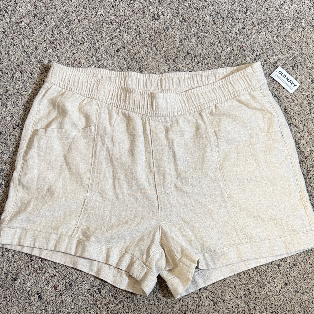 Old Navy Women's Cream Linen-Blend Elastic Waist Shorts Sz L NWT